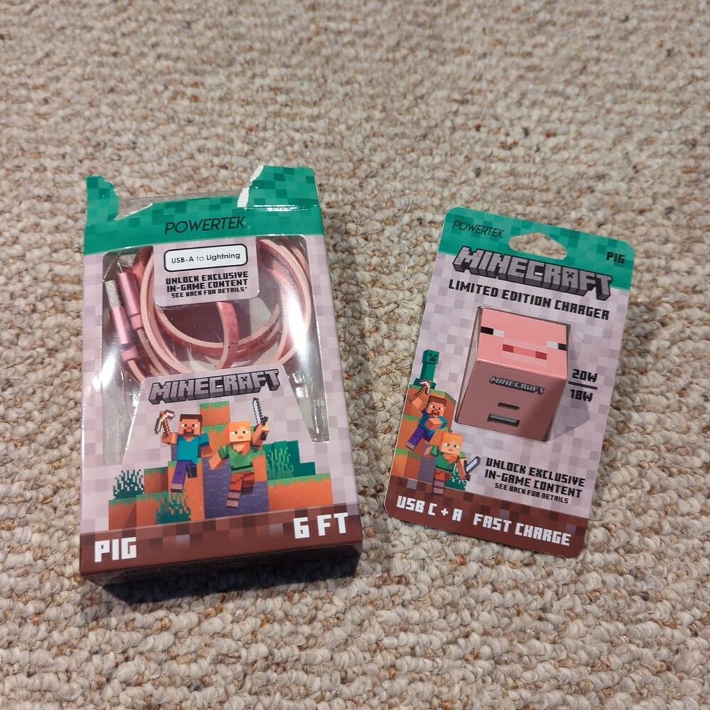 Minecraft USB-A to Lightning Pig 6ft Fast Charge Cable MFi Certified